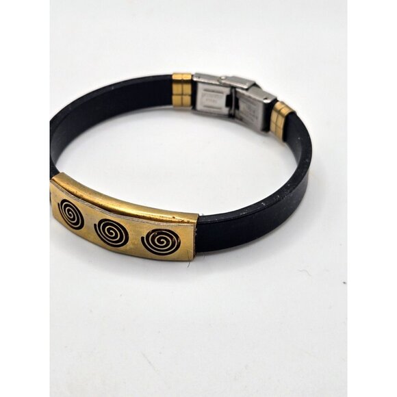 Stainless Steel and rubber bracelet.  Stainless front and buckle clasp - Picture 2 of 7